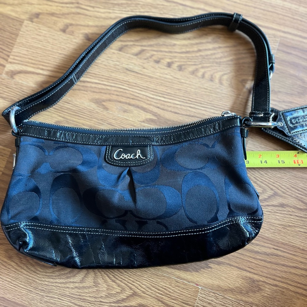 Coach Black Signature Shoulder Bag with leather trim
